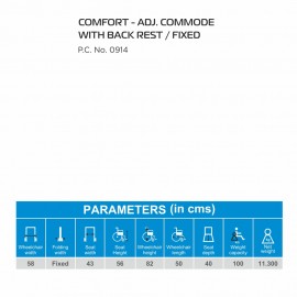 COMFORT FIXED ADJUSTABLE COMMODE WITH BACK REST